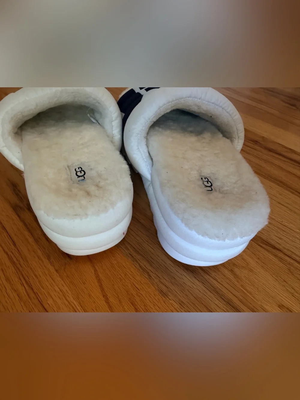 UGG Black & White Puffer Shearling Slide Slippers